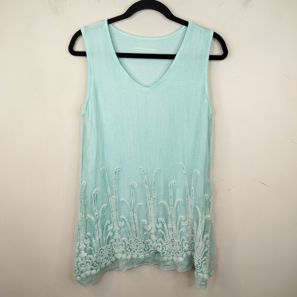 Soft Surroundings Silk Tank Top Small Embroidered Sequin Fairy Boho Feminine